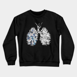 White Trees Lungs like branches, left lung with tree branches and blue butterflies Crewneck Sweatshirt